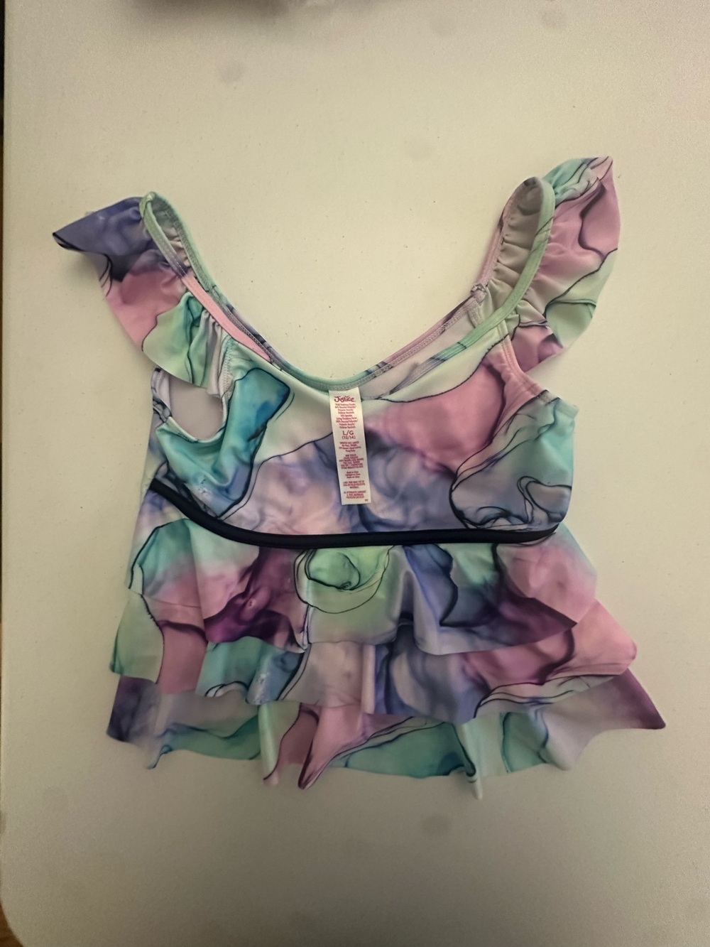 Justice Pastel Watercolor Ruffle Tank Top in Lavender, Mint & Aqua